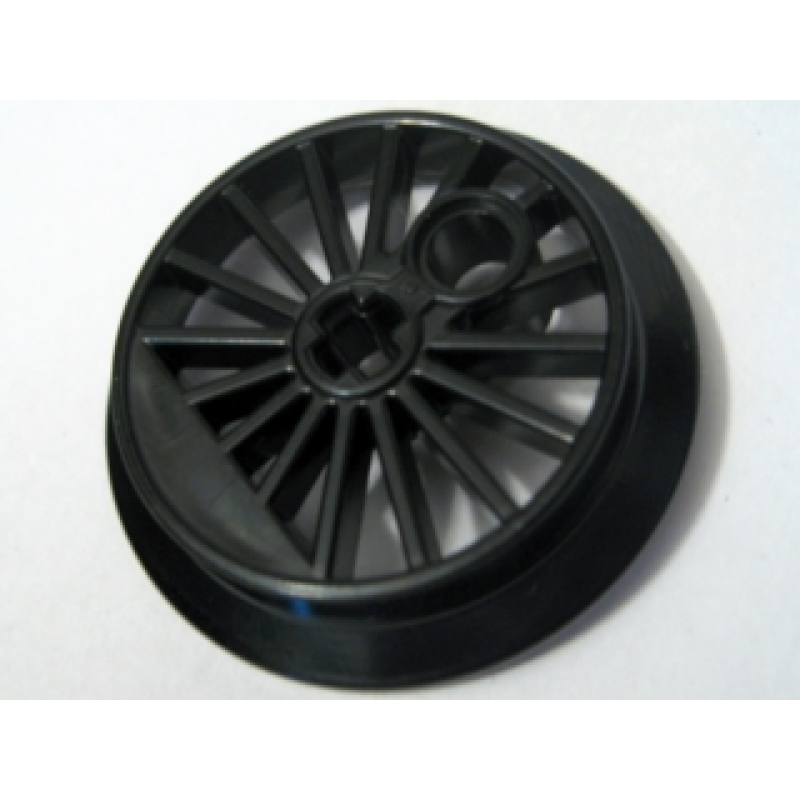 Treinwiel RC Trein, gespaakt met Technic As Gat en Contragewicht, 37mm D. (Flensdrijver) Black