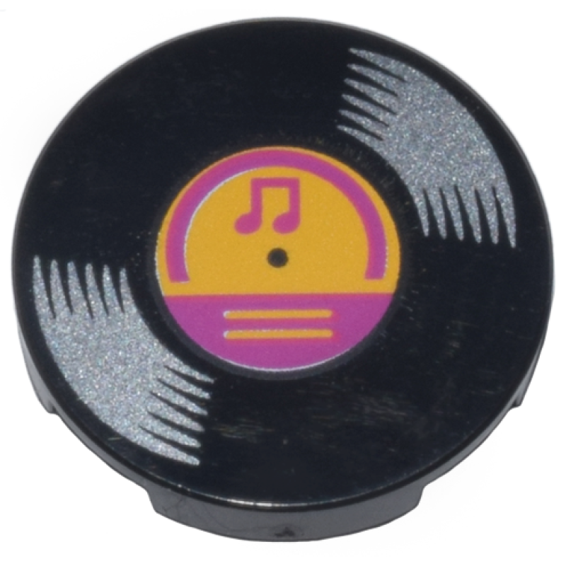 Tegel, Rond 2x2 met vinyl plaat opdruk Black