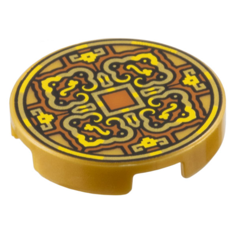 Tegel, Rond 2x2 met bloem motief Pearl Gold