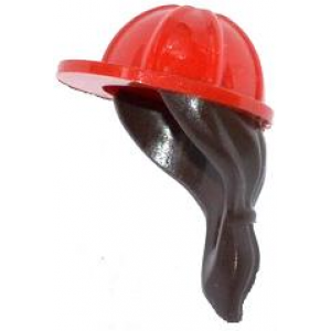 Minifiguur, Hoofddeksel Constructiehelm met Donker Bruine Staart Red