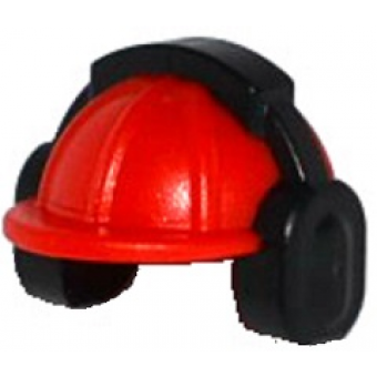 Minifiguur, Hoofddeksel Constructie Helm met Zwarte Oorbeschermers Red