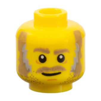 Hoofd, Dark Tan Wenkbrauwen, Bakkebaarden (met grijs) en Snor, Stoppelbaardje Yellow