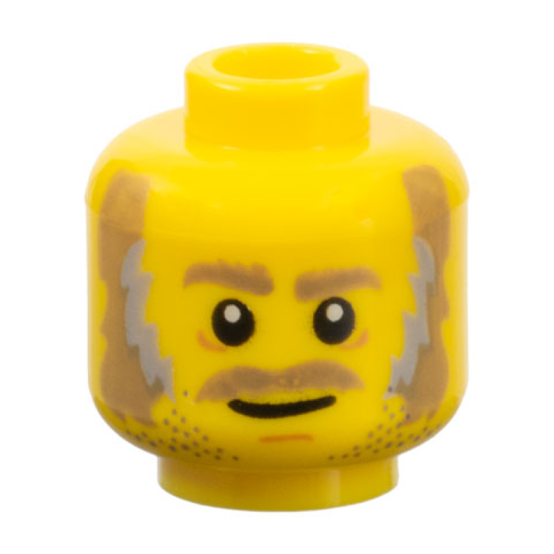 Hoofd, Dark Tan Wenkbrauwen, Bakkebaarden (met grijs) en Snor, Stoppelbaardje Yellow