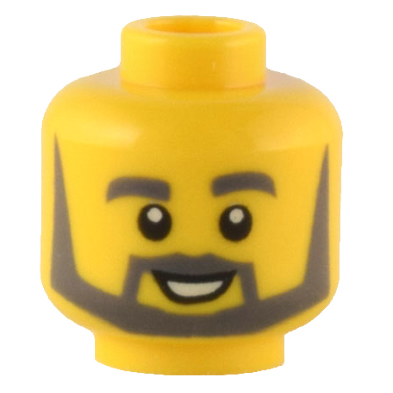 Hoofd, Dark Bluish Gray Baard, Witte Tanden, Lach Yellow