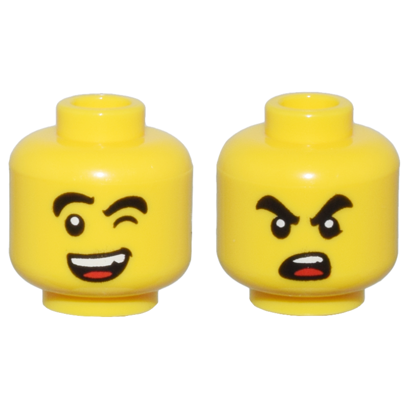 Hoofd, Dubbelzijdig Lachend Knipoog / Boos Yellow