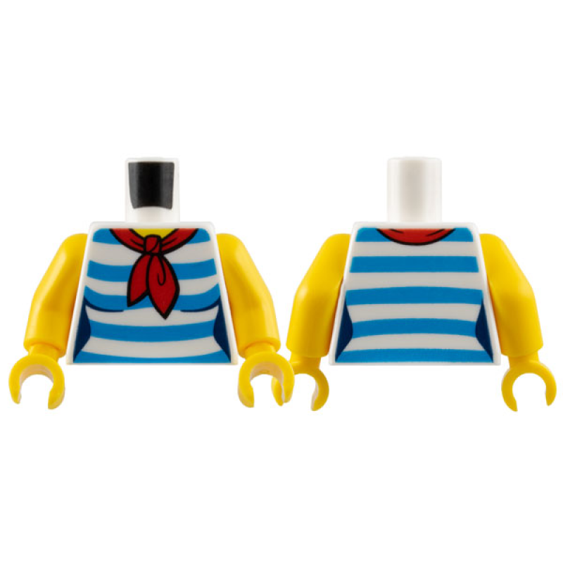 Romp, Vrouwelijk, Shirt met Dark Azure strepen en Rode Sjaal White