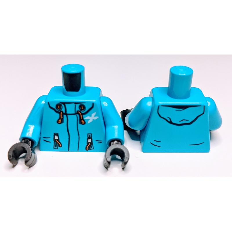 Romp, Jasje met Muts, Witte Letter X, Koordjes en Zwarte Handen Dark Azure