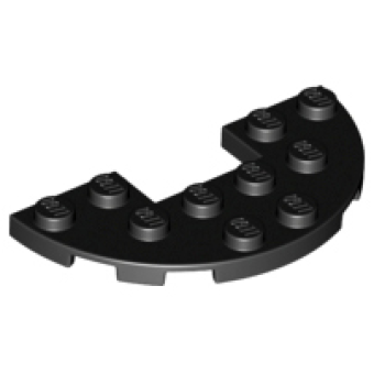 Plaat, Rond Half 3x6 met 1x2 inkeping Black