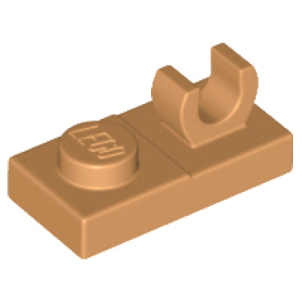 Plaat, Aangepast 1x2 met open O clip aan bovenkant Medium Nougat