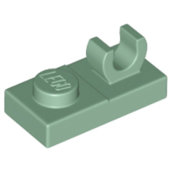 Plaat, Aangepast 1x2 met open O clip aan bovenkant Sand Green