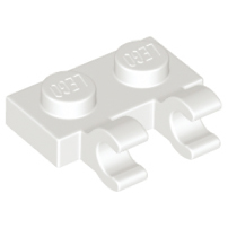 Plaat, Aangepast 1x2 met 2 horizontale clips White