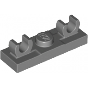 Plaat, Aangepast 1x3 met 2 open O clips bovenop Dark Bluish Gray