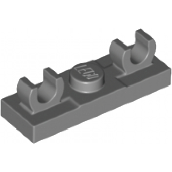 Plaat, Aangepast 1x3 met 2 open O clips bovenop Dark Bluish Gray