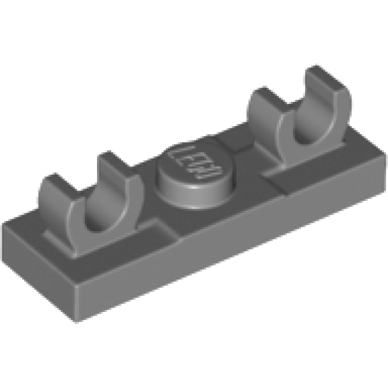 Plaat, Aangepast 1x3 met 2 clips bovenop Dark Bluish Gray