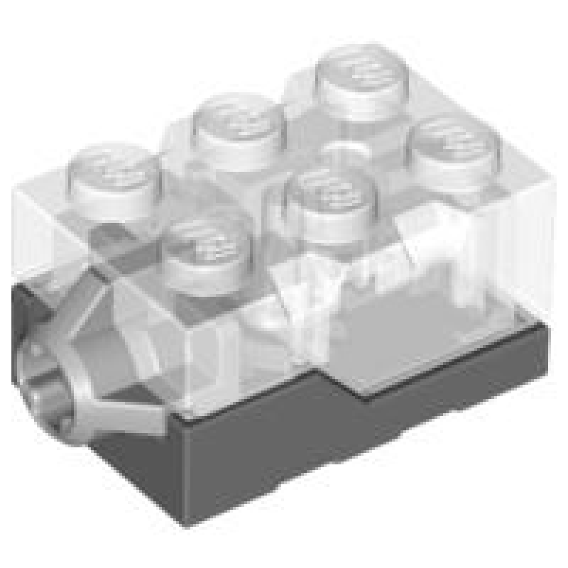 Elektrisch, Lichtsteen 2x3x1 1/3 met transparant bovenvlak en geel LED-licht (gloeit oranje) Dark Bluish Gray