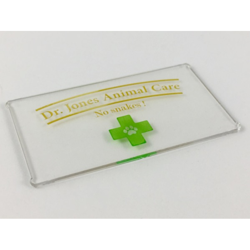 Glas 1x4x6 met 'Dr. Jones Animal Care No Snakes' Trans Clear