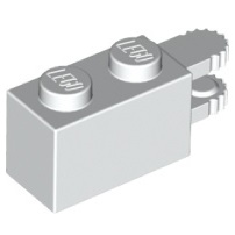 Scharnier Steen 1x2 vergrendeling met 2 vingers horizontaal White