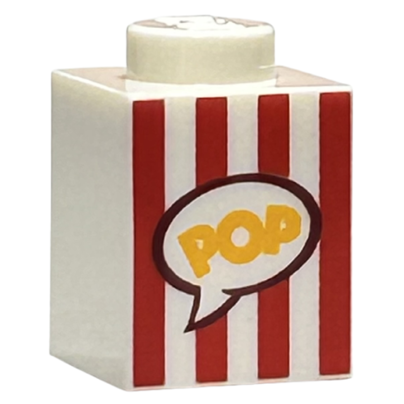 Brick 1x1 met rood en witte strepen en "POP" opdruk White