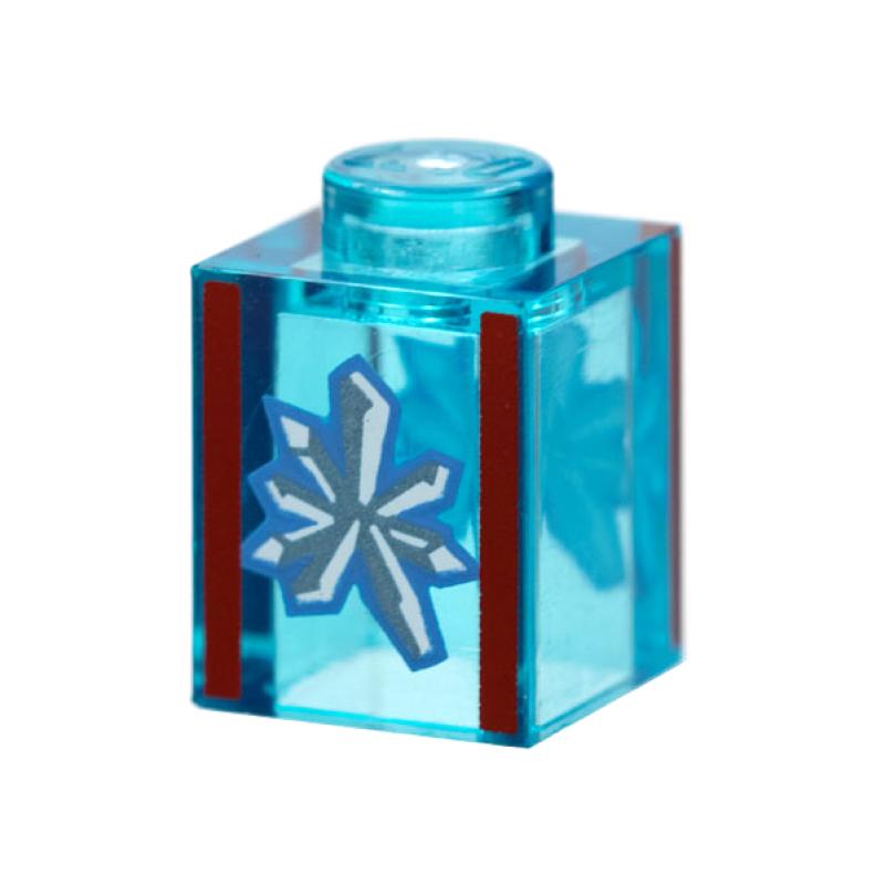 Steen 1x1 met rode strepen en wit kristal op beide zijden Trans Light Blue