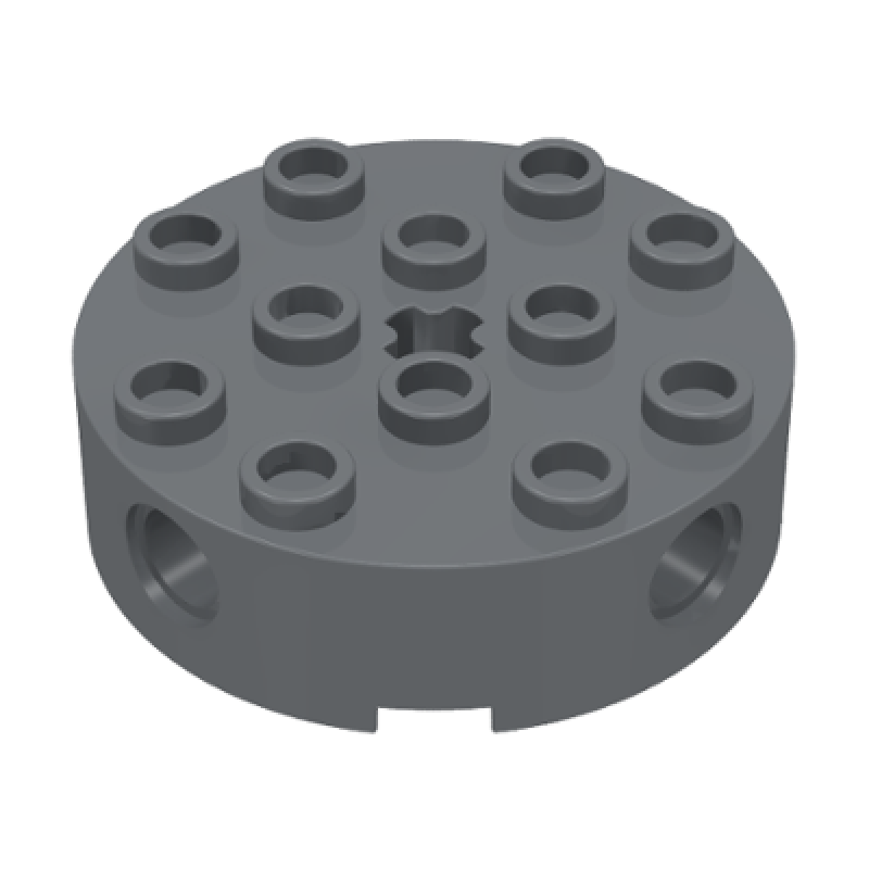 Steen, Rond 4x4 met 4 gaten en as gat Dark Bluish Gray