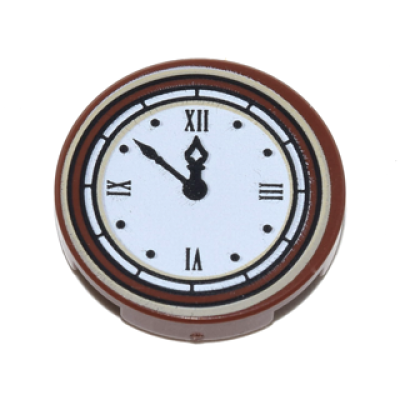 Tegel, Rond 2x2 met klok opdruk Reddish Brown