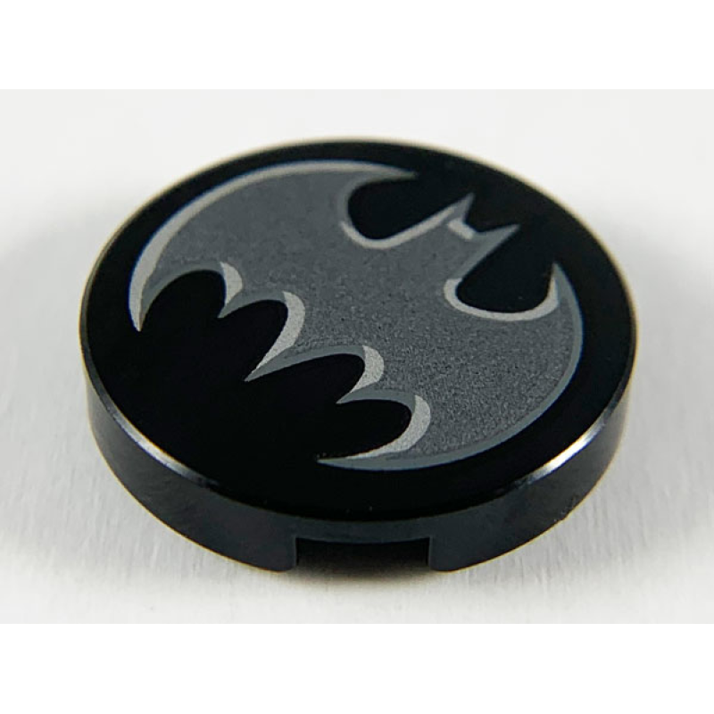 Tegel, Rond 2x2 met vleermuis (Batman Logo) Black