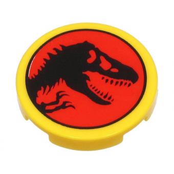 Tegel, Rond 2x2 met zwarte dinosaurus (Jurassic Park Logo) Yellow