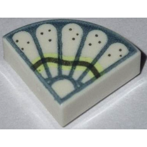 Tegel, Rond 1x1 kwart met veren / blaadjes White