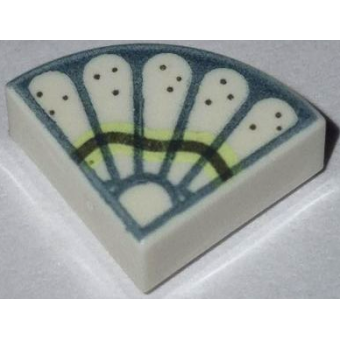 Tegel, Rond 1x1 kwart met veren / blaadjes White