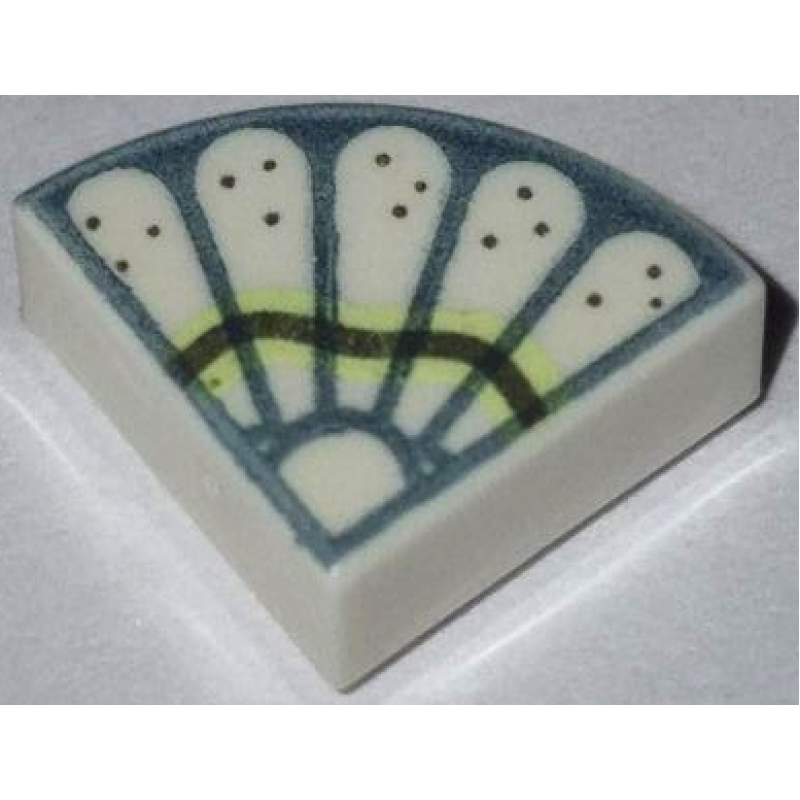 Tegel, Rond 1x1 kwart met veren / blaadjes White