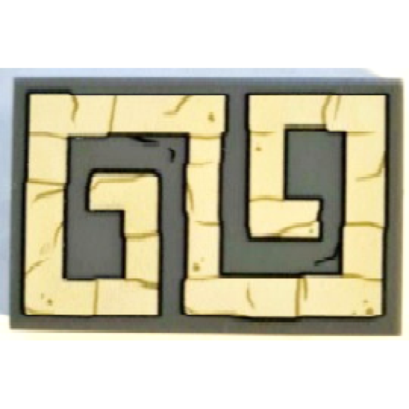 Tegel 2x3 met geometrisch tempel ornament opdruk Dark Bluish Gray