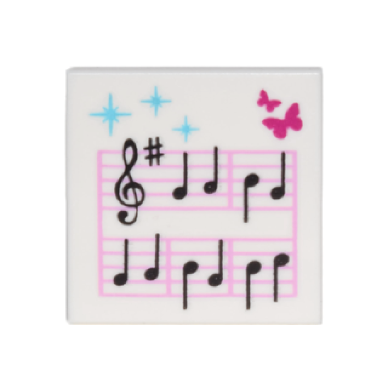  Tegel 2x2 met muzieknoten en vlinders White