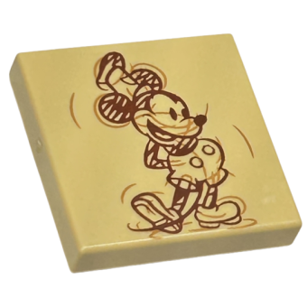 Tegel 2x2 met Mickey Mouse schetsafdruk Tan