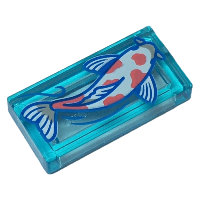 Tegel 1x2 met koi vis Trans Light Blue