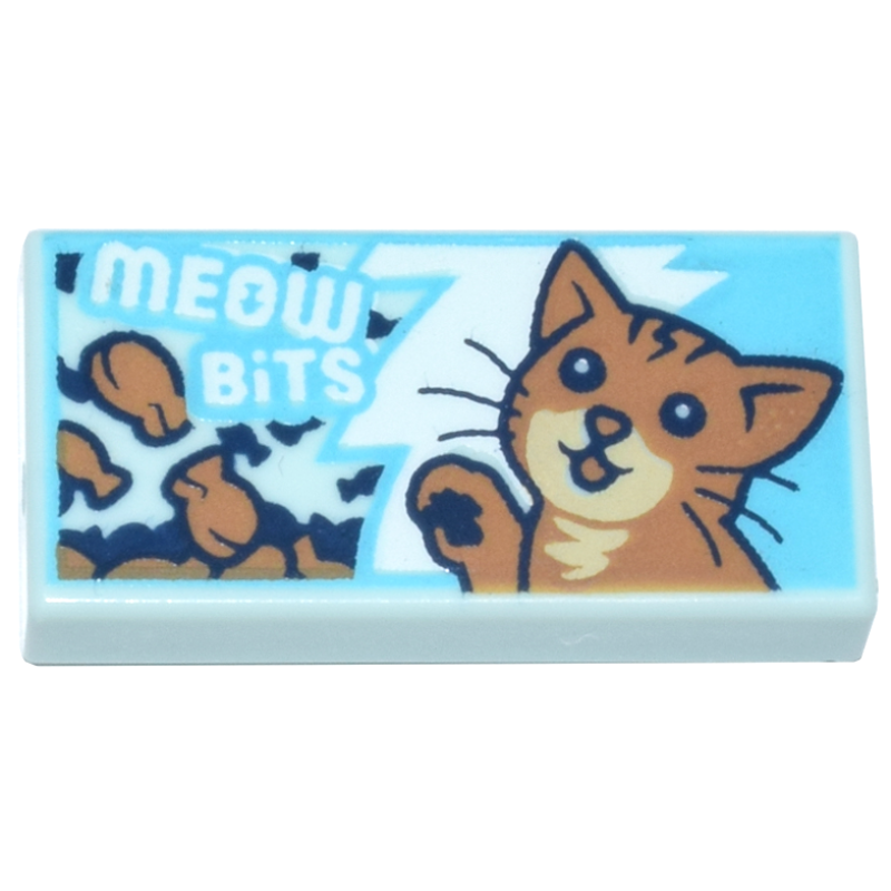 Tegel 1x2 met 'MEOW BiTS' en kat opdruk Light Aqua