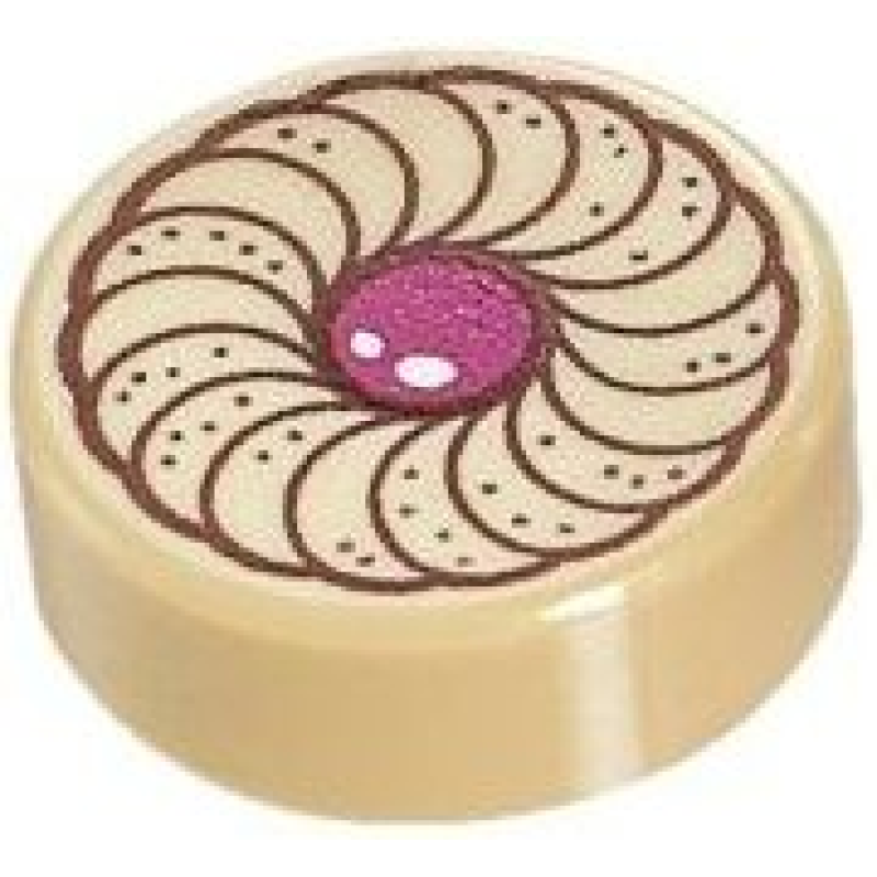 Tegel, Rond 1x1 met koekje en magenta midden Tan