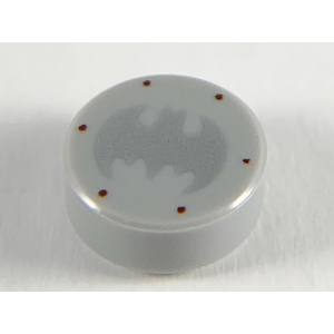 Tegel, Rond 1x1 met vleermuis (Batman logo) Light Bluish Gray