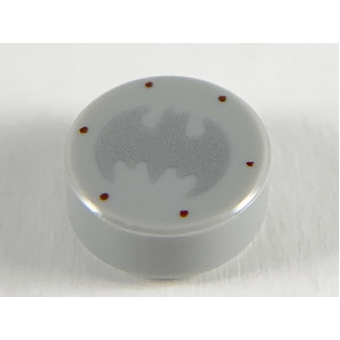 Tegel, Rond 1x1 met vleermuis (Batman logo) Light Bluish Gray