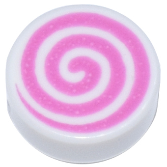 Tegel, Rond 1x1 met donker roze spiraal White