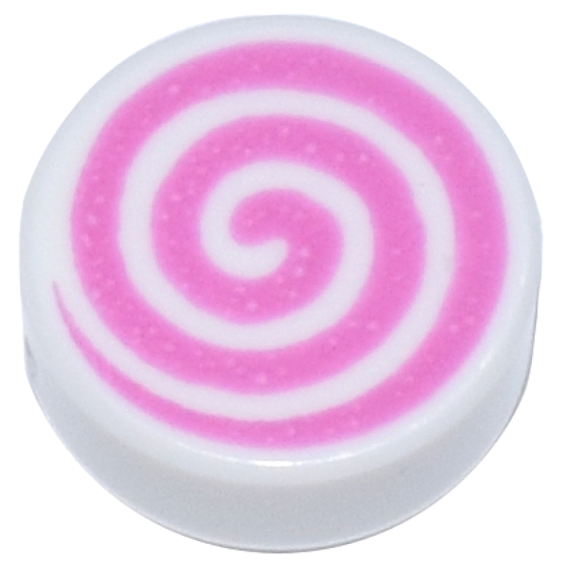 Tegel, Rond 1x1 met donker roze spiraal White