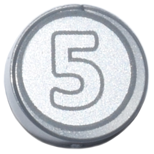 Tegel, Rond 1x1 munt met nummer 5 Flat Silver