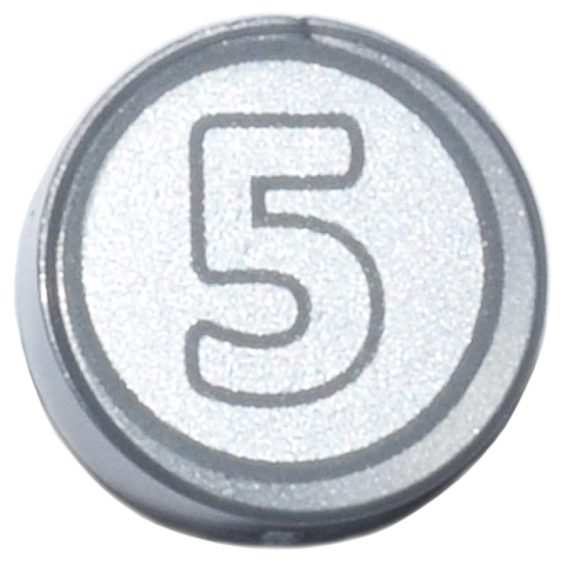 Tegel, Rond 1x1 munt met nummer 5 Flat Silver