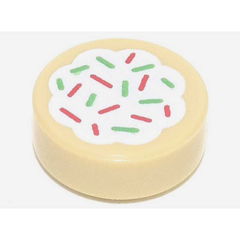 Tegel, Rond 1x1 met koekje, rode en groene versiering Tan