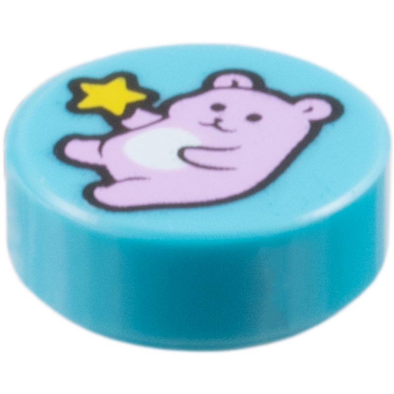  Tegel, Rond 1x1 met teddy beer en ster Medium Azure